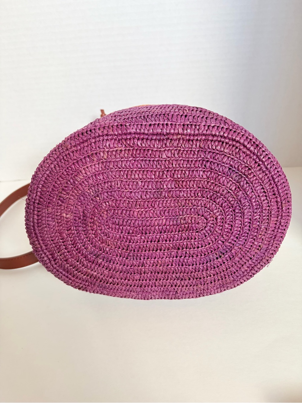 Sezane Farrow Bucket Bag Woven Shoulder Purse Raffia Leather Purple Violet Rare - Picture 12 of 14